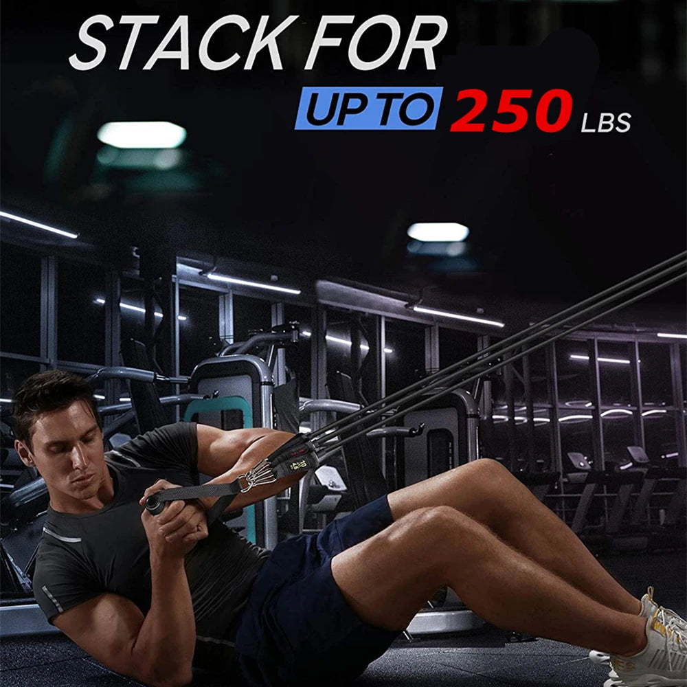 250lb Resistance Bands Set Fitness Workout Gym