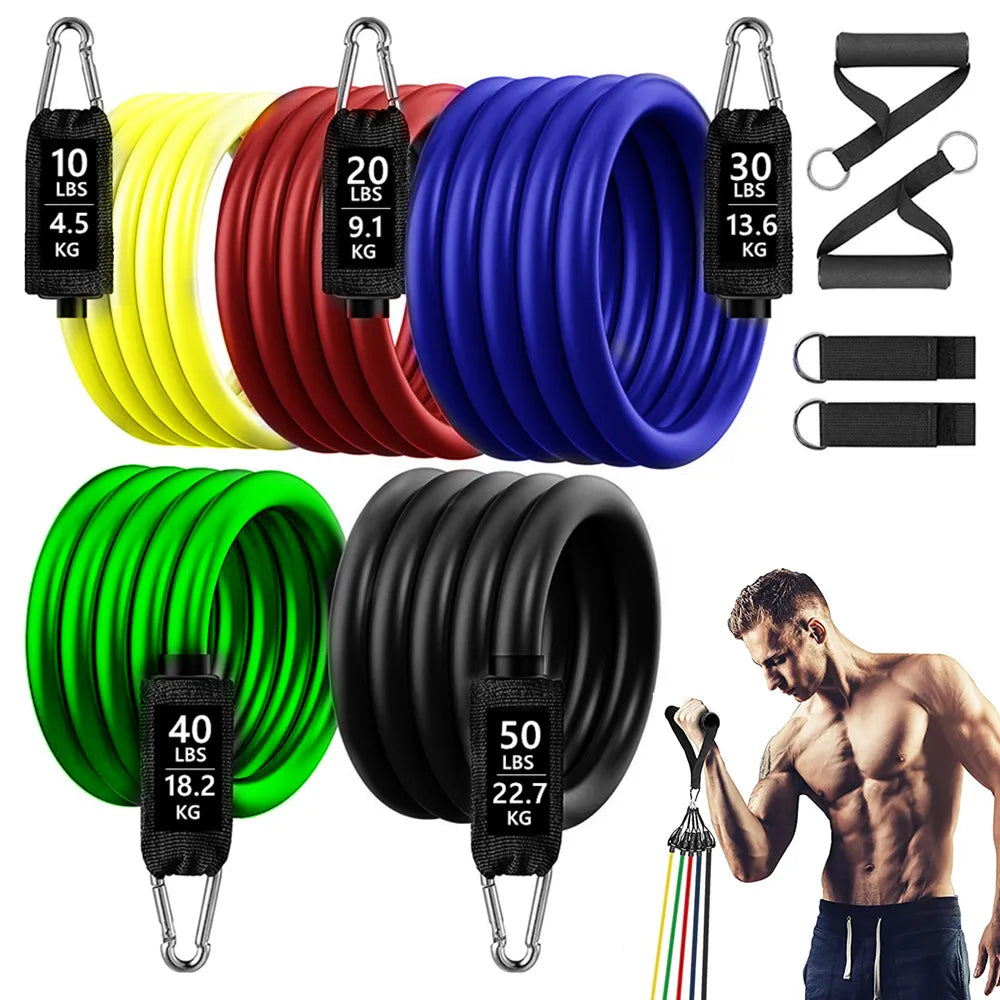 150/250lb Pull Rope Fitness Exercises Resistance Bands Set
