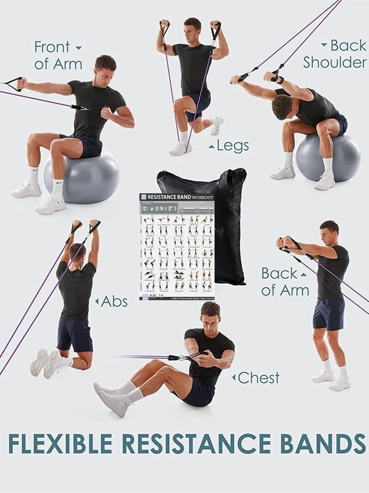 150/250lb Pull Rope Fitness Exercises Resistance Bands Set