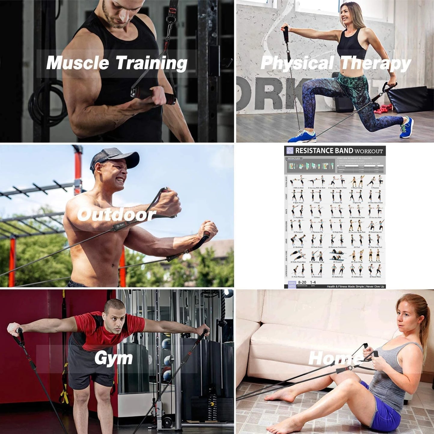 250lb Resistance Bands Set Fitness Workout Gym