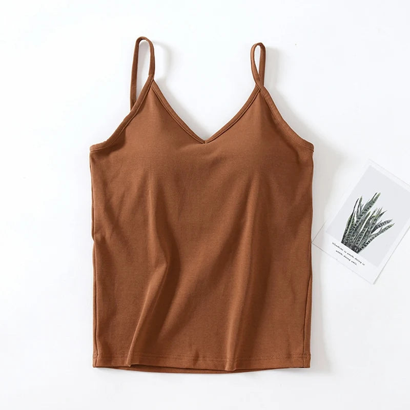 Women's Cotton V-Neck Camisole With Chest Pads