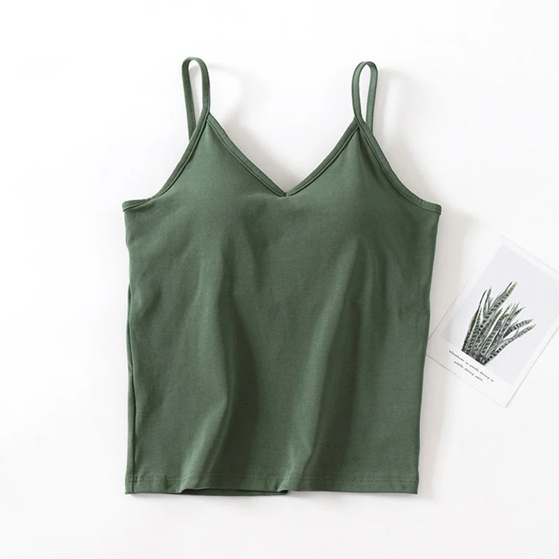 Women's Cotton V-Neck Camisole With Chest Pads