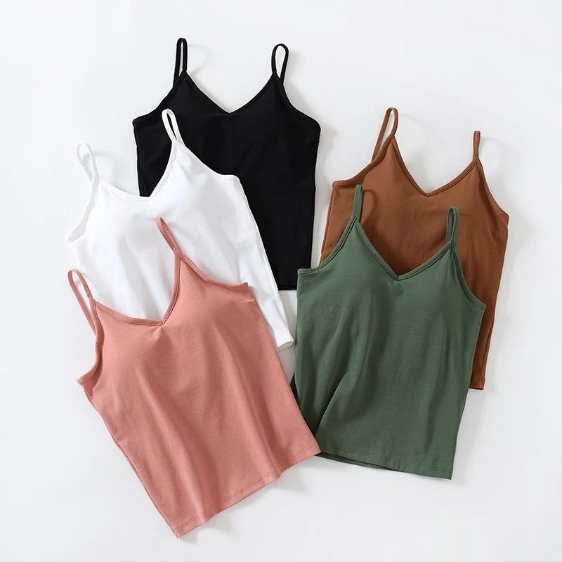 Women's Cotton V-Neck Camisole With Chest Pads