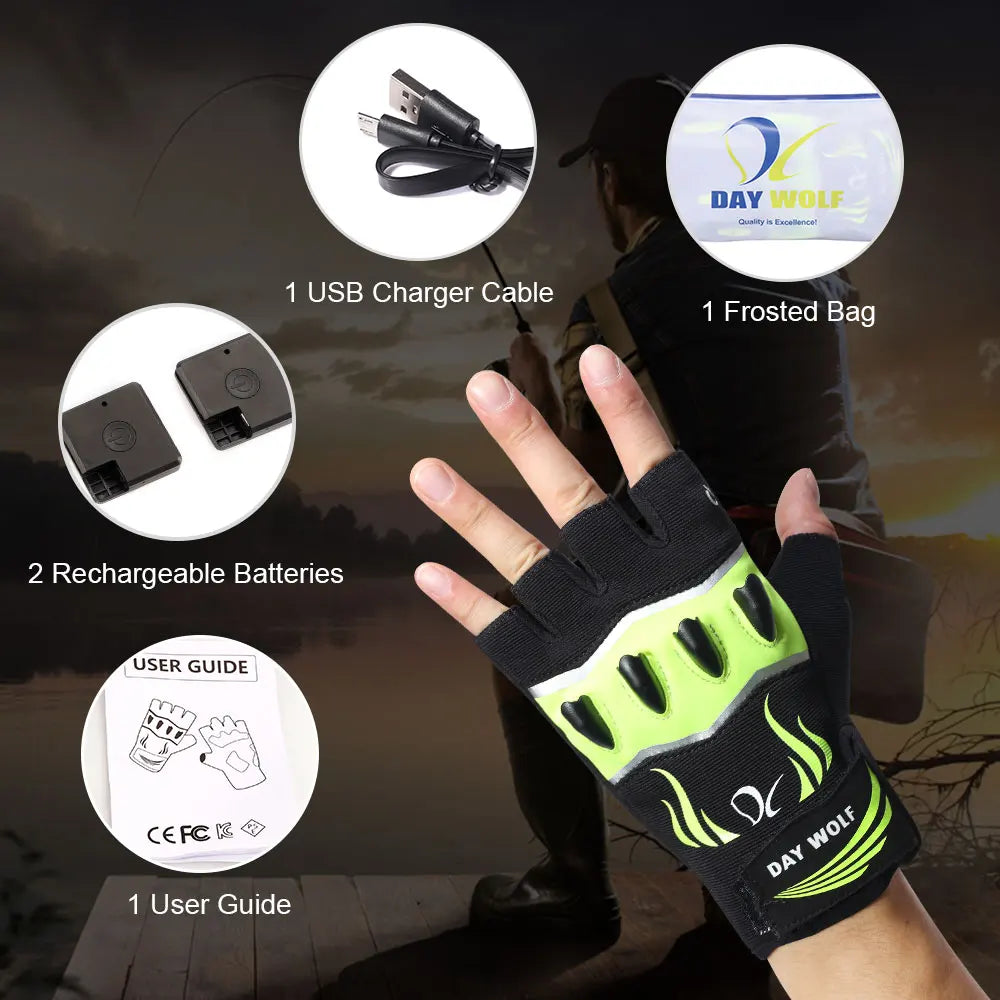 LED Flashlight Carp Fishing Gloves