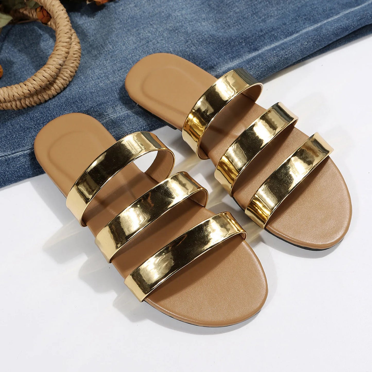 Women's Gold Band  Flat Sandals