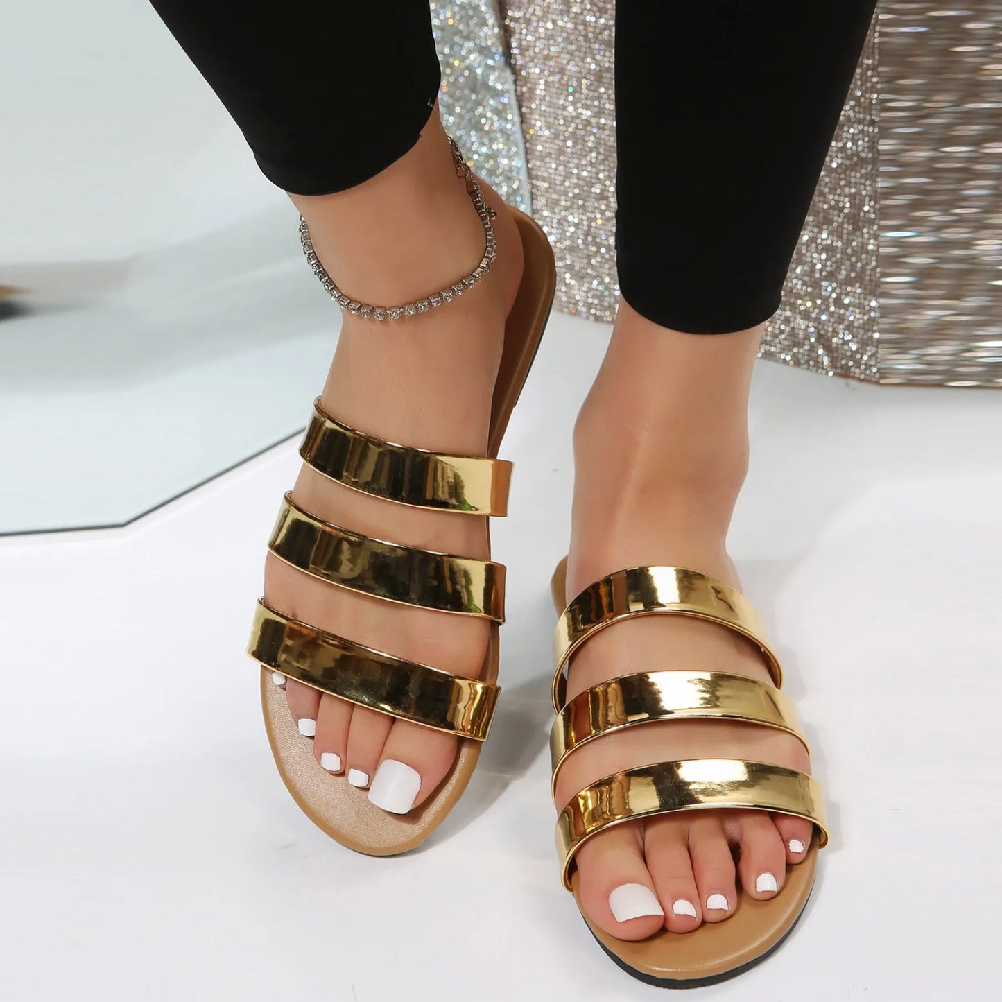 Women's Gold Band  Flat Sandals