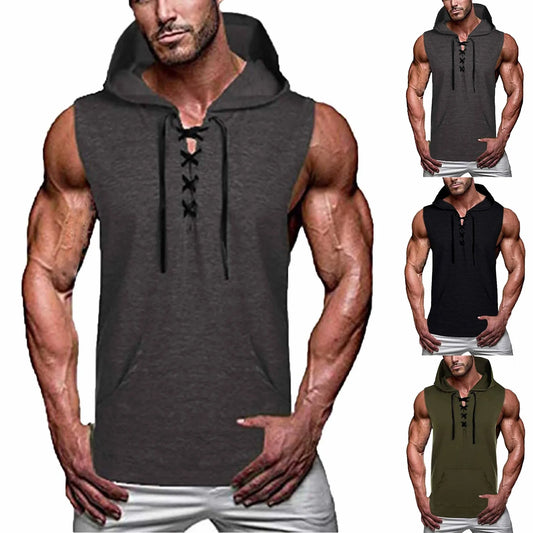 Mens Bodybuilding Hooded Tank Top