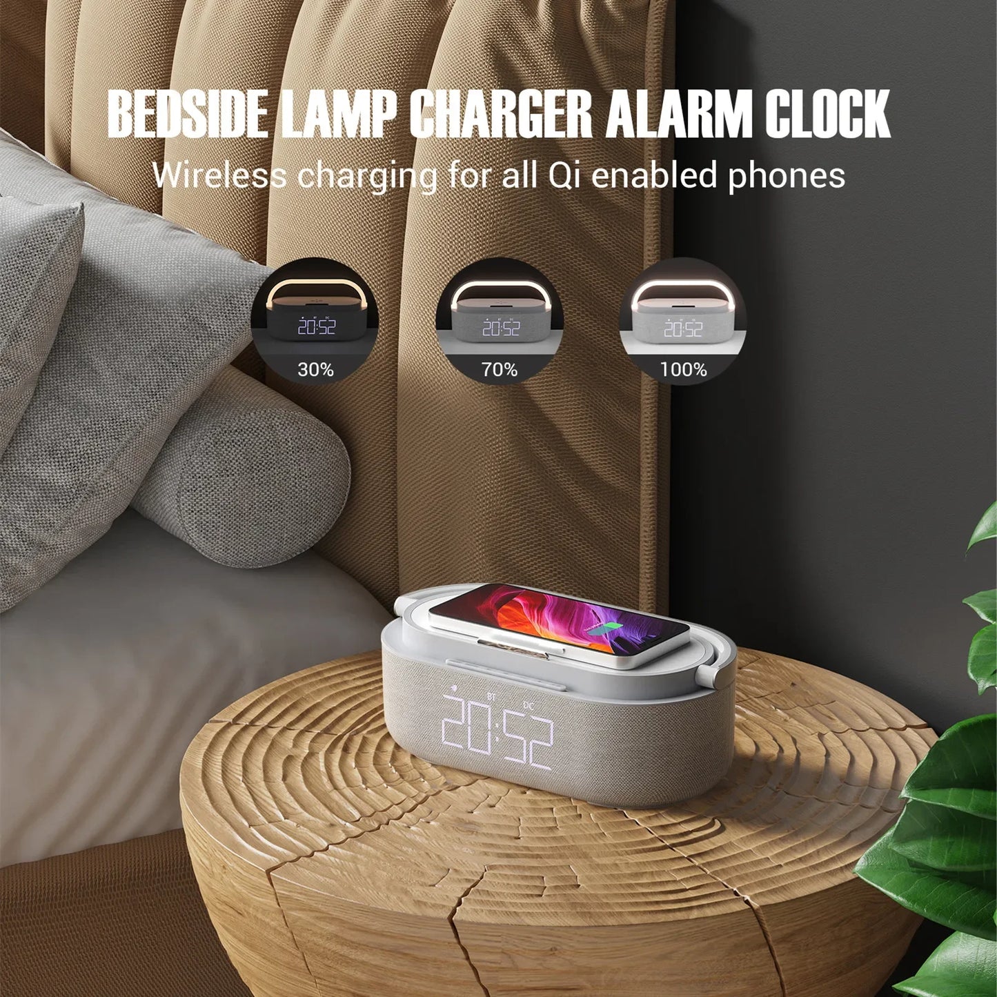 Portable Digital Alarm Clock Radio and Wireless Charger