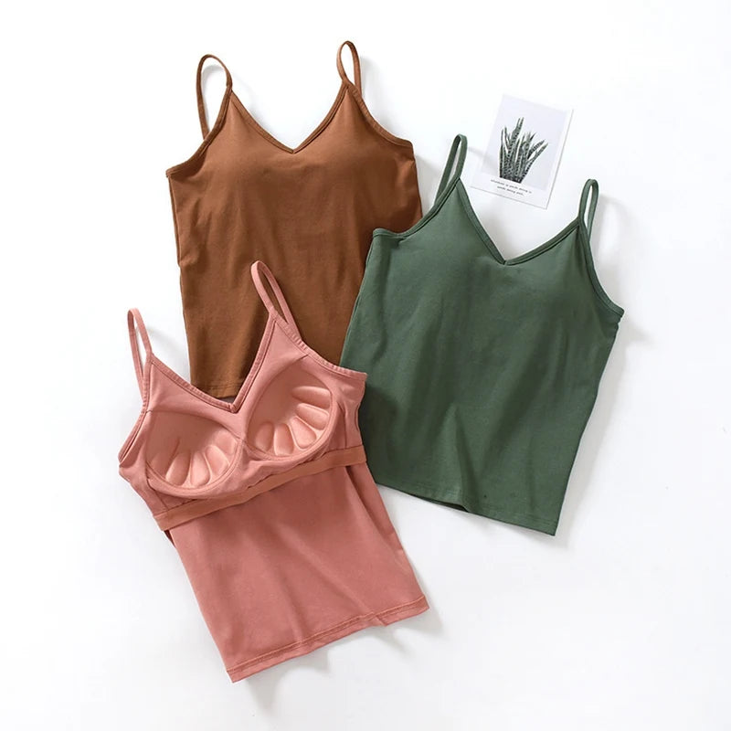 Women's Cotton V-Neck Camisole With Chest Pads