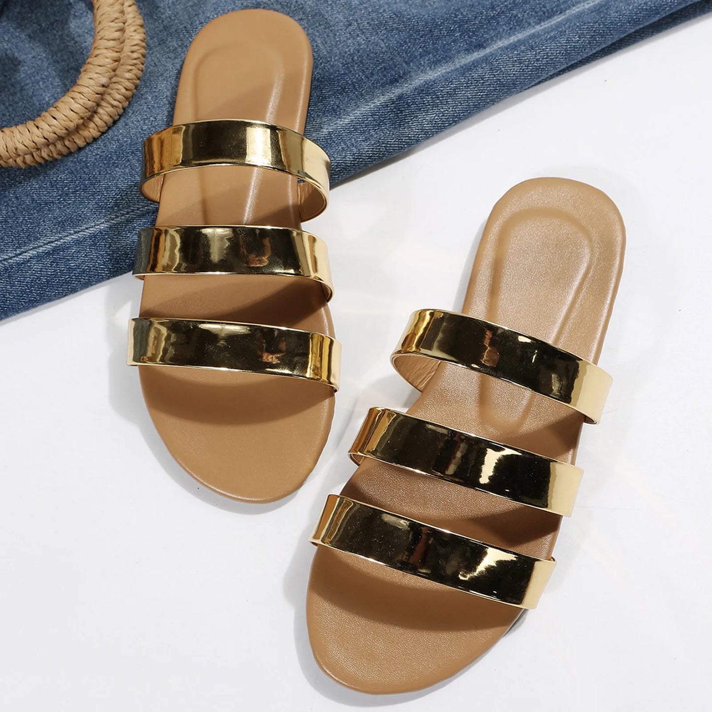 Women's Gold Band  Flat Sandals