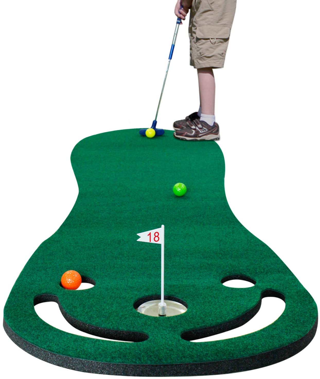 Putting Green Mats, Included 1 Putter & 3 Balls for Training - fitnessadventuresunlimited